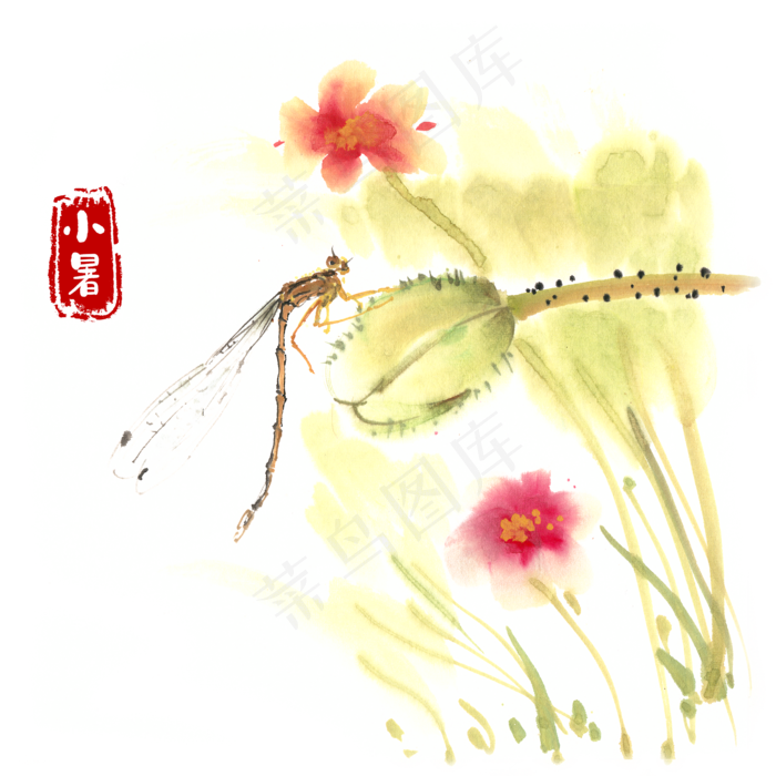 小暑果实上的豆娘水墨画(4724X4724(DPI:300))psd模版下载