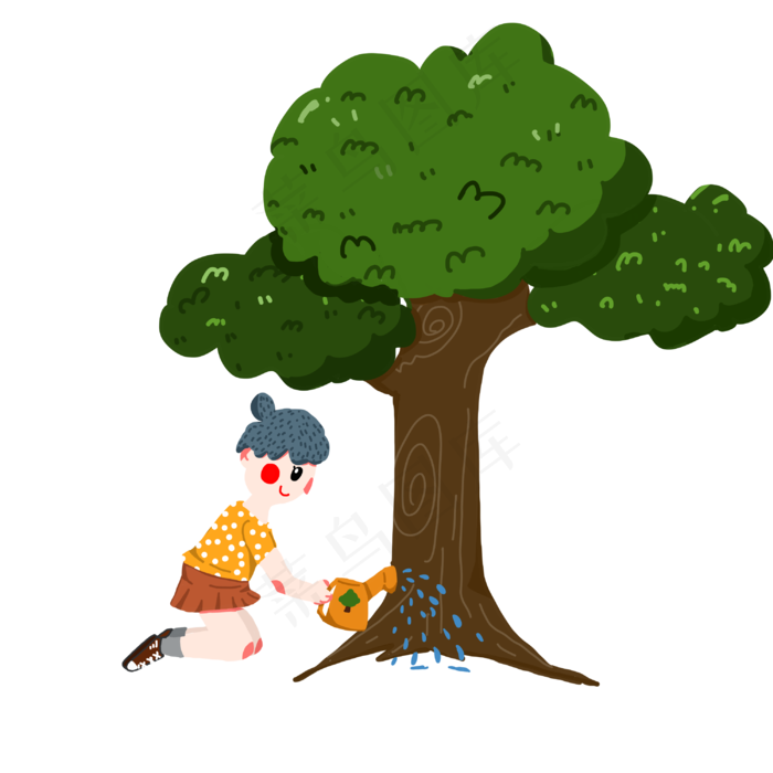 植树节浇树的小女孩