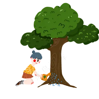 植树节浇树的小女孩