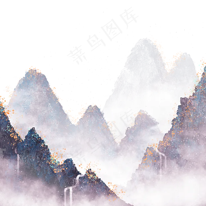 中国风重彩远山云雾,免抠元素(2000X2000(DPI:300))psd模版下载