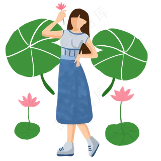 拿荷花的小女孩