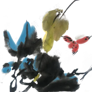 水墨葫芦花鸟手绘素材,免抠元素