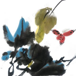 水墨葫芦花鸟手绘素材,免抠元素