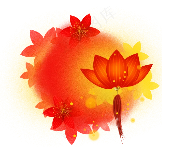 新年元宵节梅花和荷花灯笼文字框,免抠元素(4227X3848(DPI:300))psd模版下载
