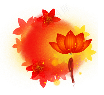 新年元宵节梅花和荷花灯笼文字框,免抠元素