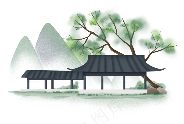 中国风古风建筑亭子,免抠元素