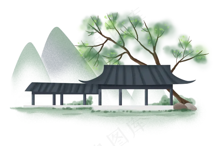 中国风古风建筑亭子,免抠元素(4477*3024px 300 dpi )psd模版下载