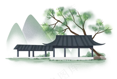 中国风古风建筑亭子,免抠元素