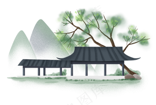 中国风古风建筑亭子,免抠元素