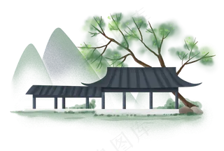 中国风古风建筑亭子,免抠元素