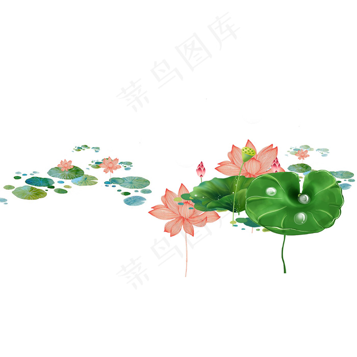 手绘卡通矢量荷花,免抠元素