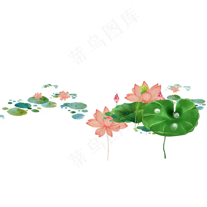 手绘卡通矢量荷花,免抠元素(2000*2000px)psd模版下载