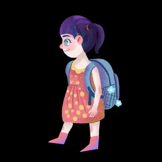 儿童节卡通手绘背书包可爱女孩