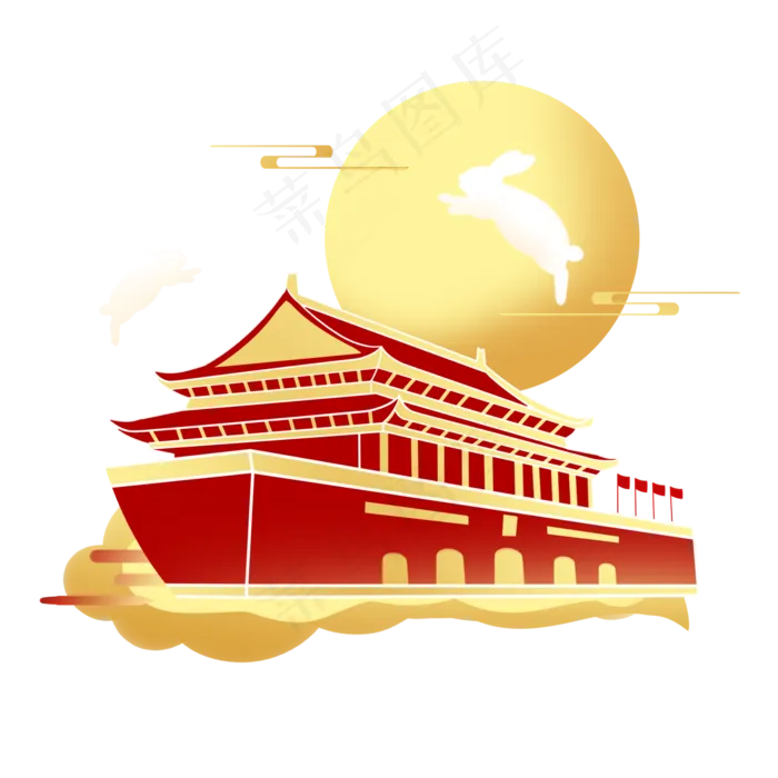 中秋国庆双节创意场景,免抠元素(2000X2000(DPI:96))psd模版下载