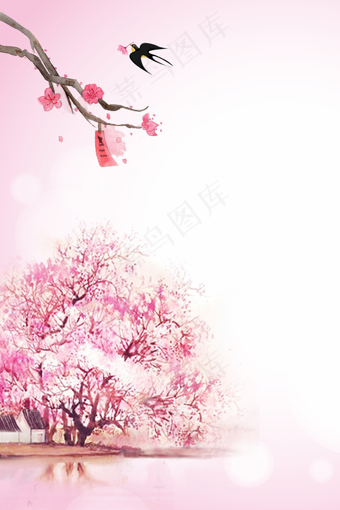 手绘粉色唯美桃花节商业背景
