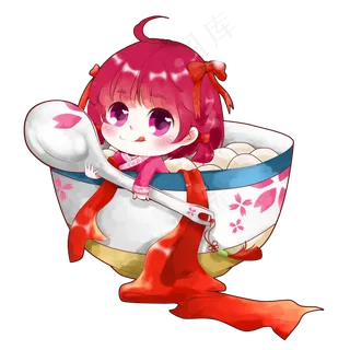 元宵节吃汤圆的穿古装可爱的小女,免抠元素