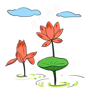 水彩风格荷花唯美场景