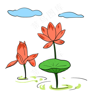 水彩风格荷花唯美场景