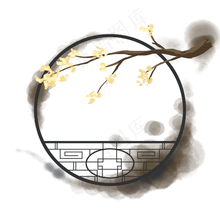 水墨风格中国风传统窗框窗户彩墨,免抠元素(3000X3000(DPI:300))psd模版下载