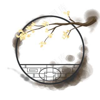 水墨风格中国风传统窗框窗户彩墨,免抠元素