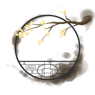 水墨风格中国风传统窗框窗户彩墨,免抠元素