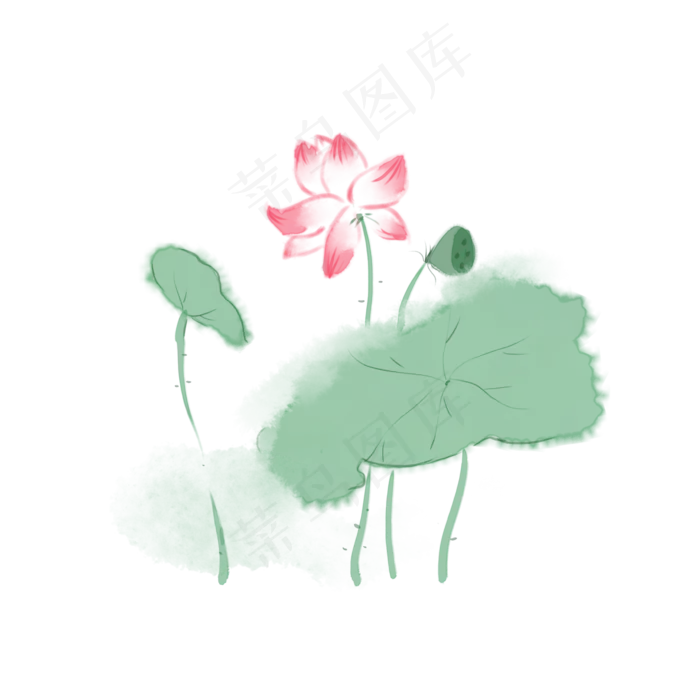 中国风水彩水墨清新莲花(3543X3543(DPI:300))psd模版下载