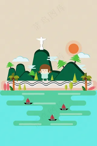 二十四节气春分卡通建筑人物风景