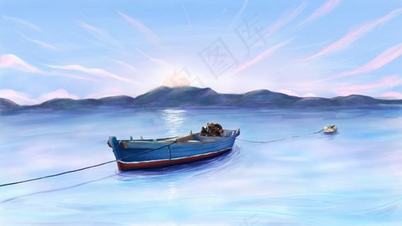 夏天大海小船天空
