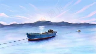 夏天大海小船天空
