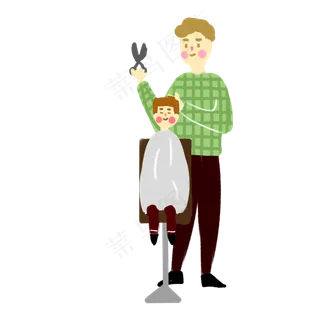 龙抬头理发的小男生,免抠元素