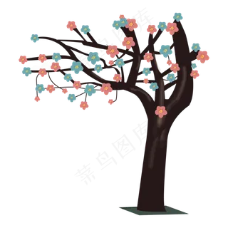 手绘矢量春天樱花树,免抠元素
