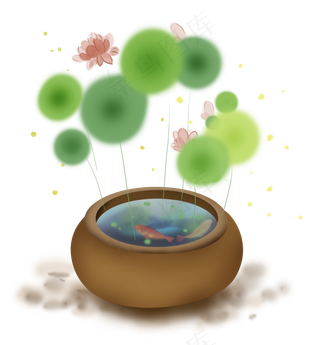 中国风室外鱼缸里的鲤鱼和荷花