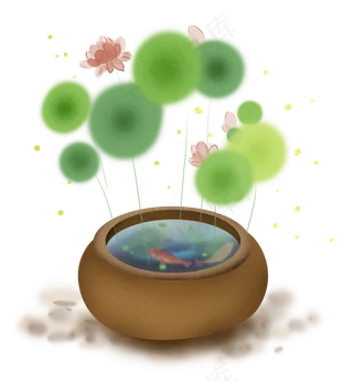 中国风室外鱼缸里的鲤鱼和荷花