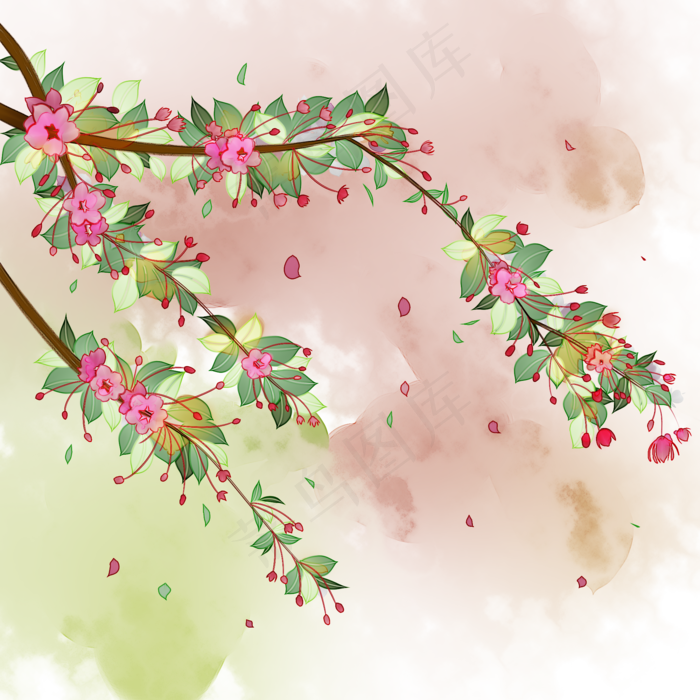 粉红花朵海棠花树枝花卉,免抠元素(2000X2000(DPI:299))psd模版下载