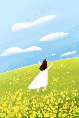 春季女孩野外欣赏樱花小清新