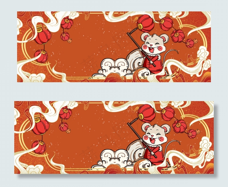 中国风橙色国潮鼠年banner