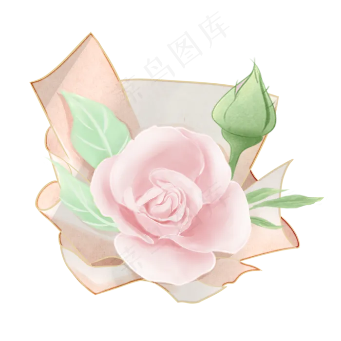 手绘可爱节日韩风纸包玫瑰花束,免抠元素(2050X2050(DPI:299))psd模版下载