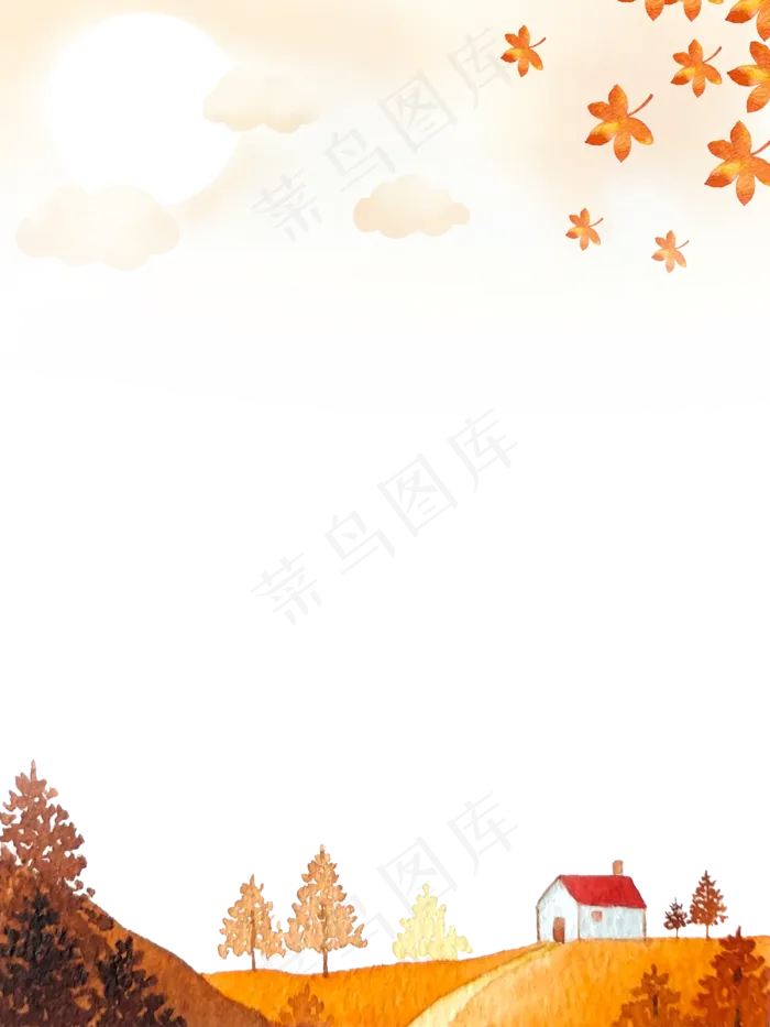 秋日景色原野落叶装饰边框,免抠元素(3000X4000(DPI:300))psd模版下载