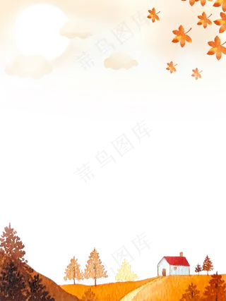 秋日景色原野落叶装饰边框,免抠元素