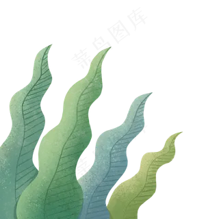 手绘绿色叶子植物绿叶花草,免抠元素