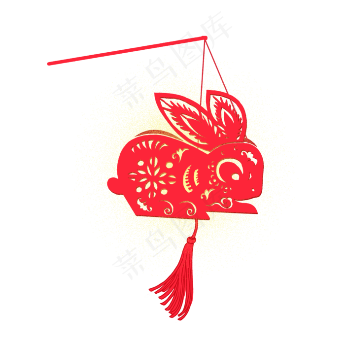 元宵节剪纸兔子灯暖色手绘插图免,免抠元素