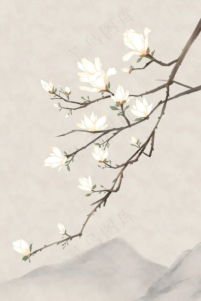 古风花绘之玉兰花(3545*5315px 300 dpi )psd模版下载