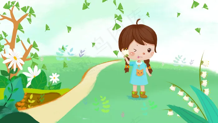 春季扁平出游女孩带花(2880X1620(DPI:300))psd模版下载