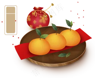 农历新年福橘和香囊,免抠元素
