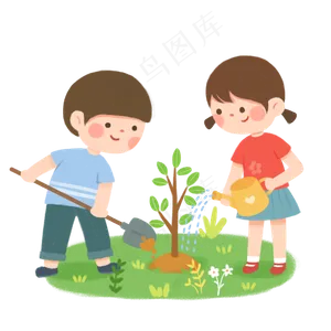 植树节植树人物男孩女孩植树,免抠元素