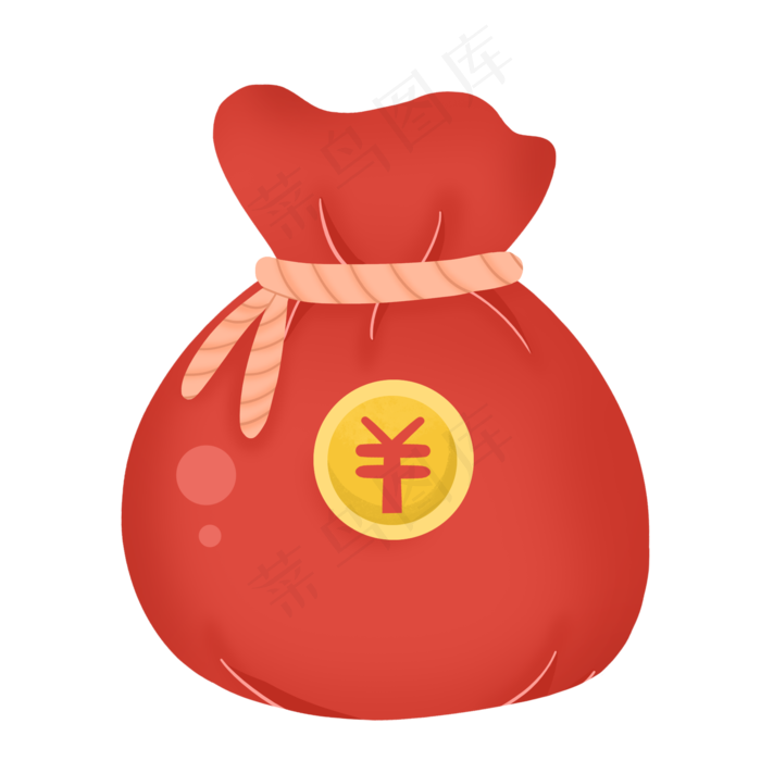 卡通可爱红色金币福袋,免抠元素