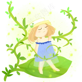 夏至节气森林女孩手绘插图