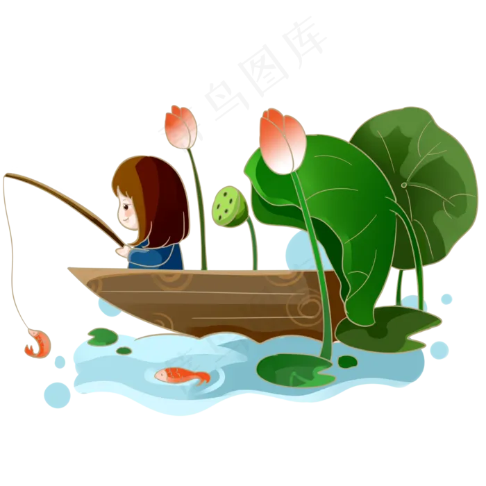 夏日女孩乘凉钓鱼PNG素材(2480X2480(DPI:299))psd模版下载