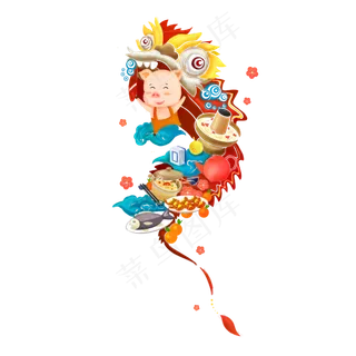 猪年可爱猪食物美味火锅大餐舞狮,免抠元素