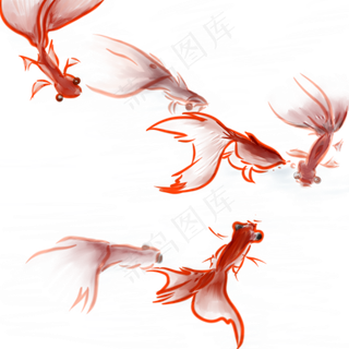 墨水画金鱼png素材